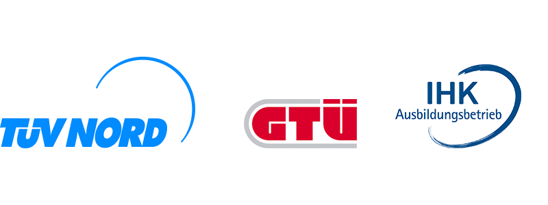 Logos von TÜV Prüfsiegel, Abgasuntersuchung und IHK